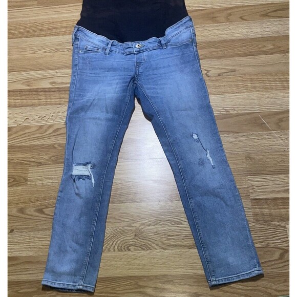 H&M Women Distressed Skinny Ankle High Rib Mama Maternity Denim Blue Jeans Sz 10 - Picture 12 of 12